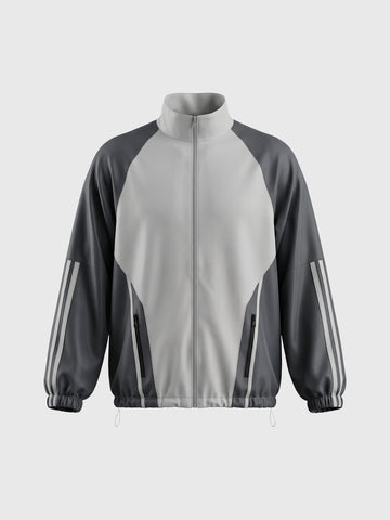 Co-ed Dorm Baggy Contrast Color Track Jacket - Grey