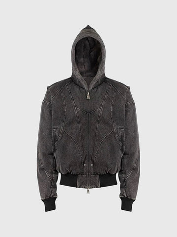 Co-ed Dorm Baggy Studded Zip-up Hoodie - Black