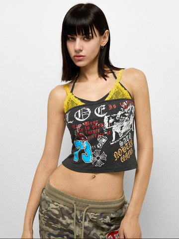 Graffiti Halo Cami Top - Noir Yellow