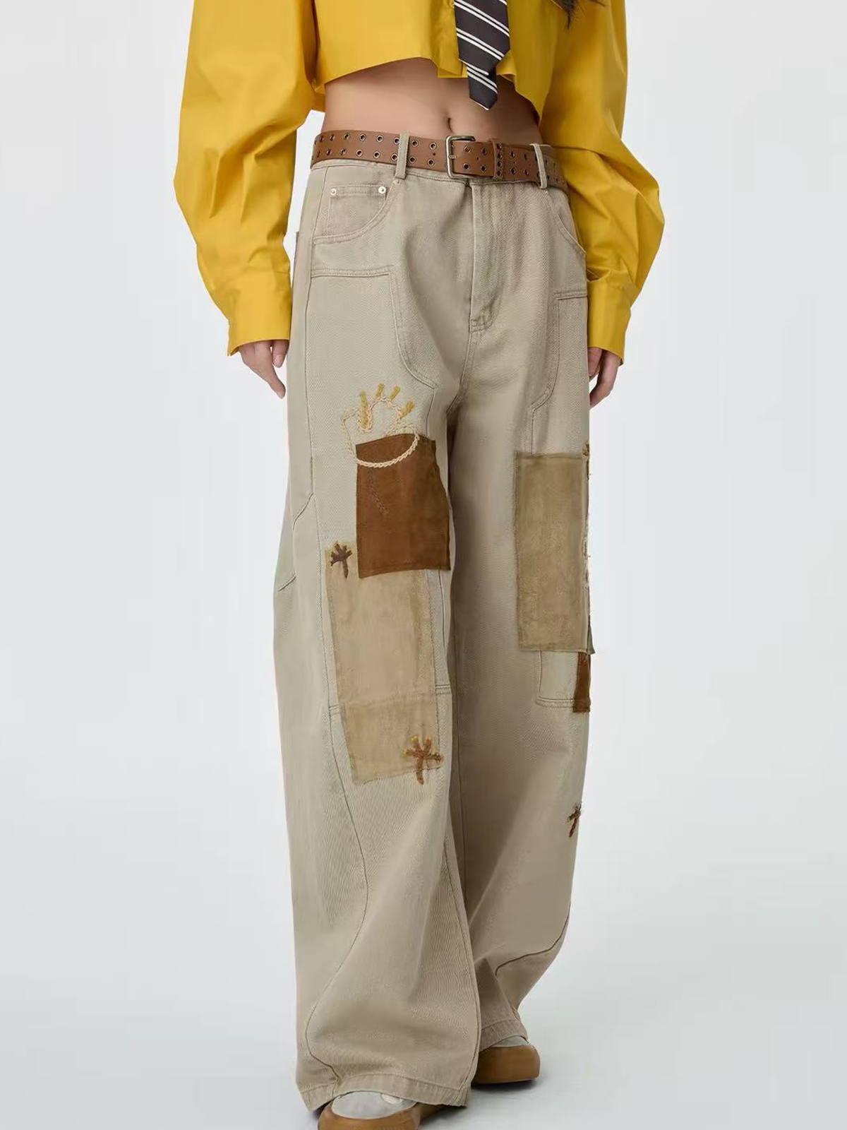Weekday Outdoor Colorblock Patchwork Parachute Maxi Pants - Khaki/Grey