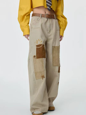 Weekday Outdoor Colorblock Patchwork Parachute Maxi Pants - Khaki/Grey