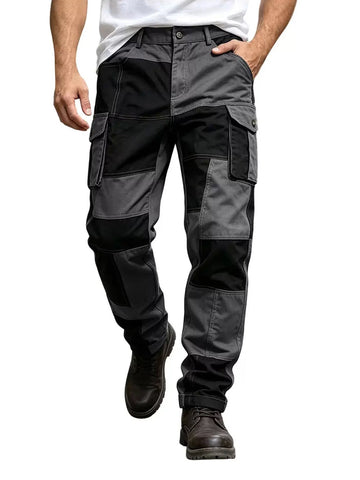 Co-ed Dorm Straight-leg Colorblock Patchwork Cargo Pants - Black