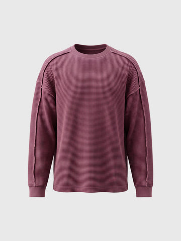 Co-ed Dorm Baggy Washed Textured Sweatshirt - Red
