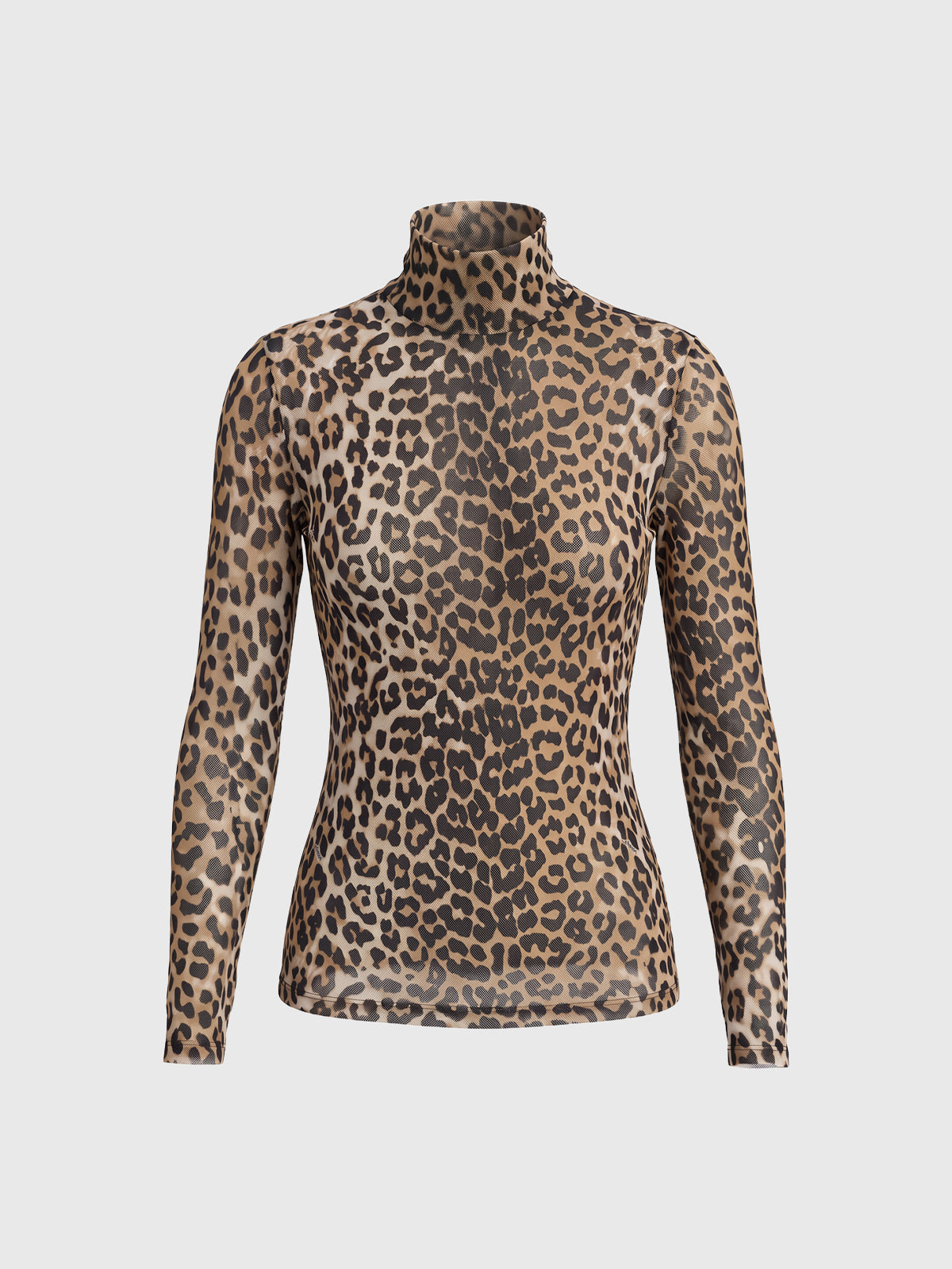 Co-ed Dorm Skimming Leopard Turtleneck Top - Brown