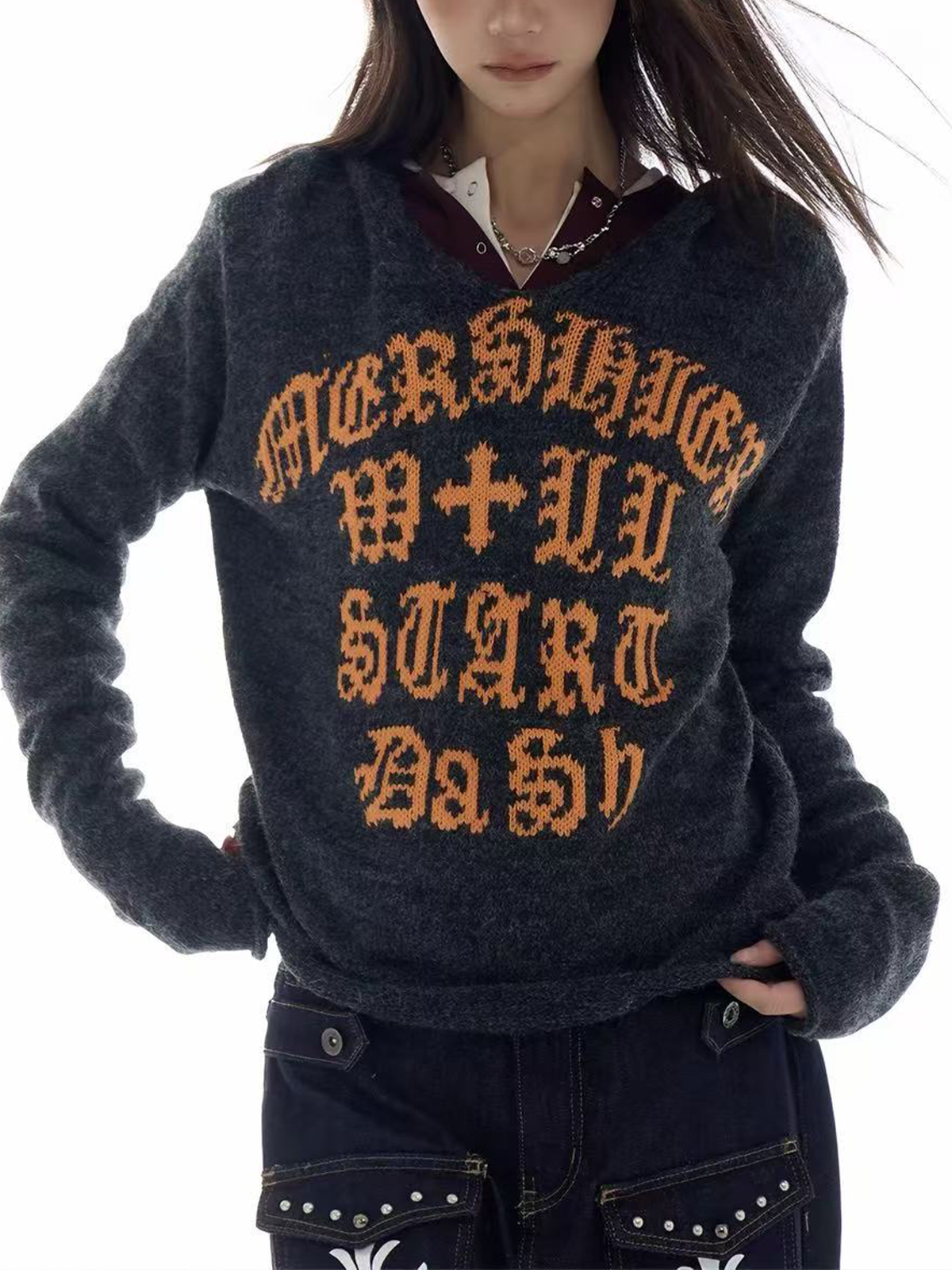 Brick Lane Graphic Print Long Sleeve Hoodie - Black