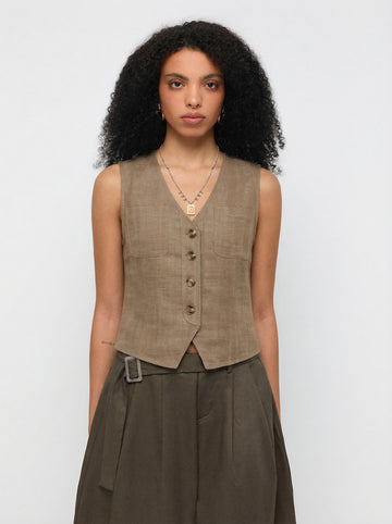 Earth Scholar Linen Vest - Cocoa Brown