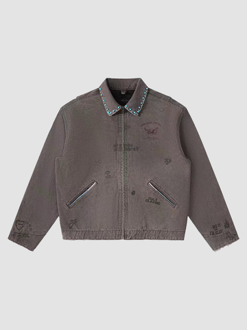 Brick Lane Washed Corduroy Button-Up Cropped Jacket - Charcoal