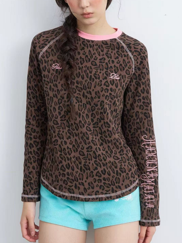 Brick Lane Patterned Crewneck Long Sleeve Knit Top - Brown
