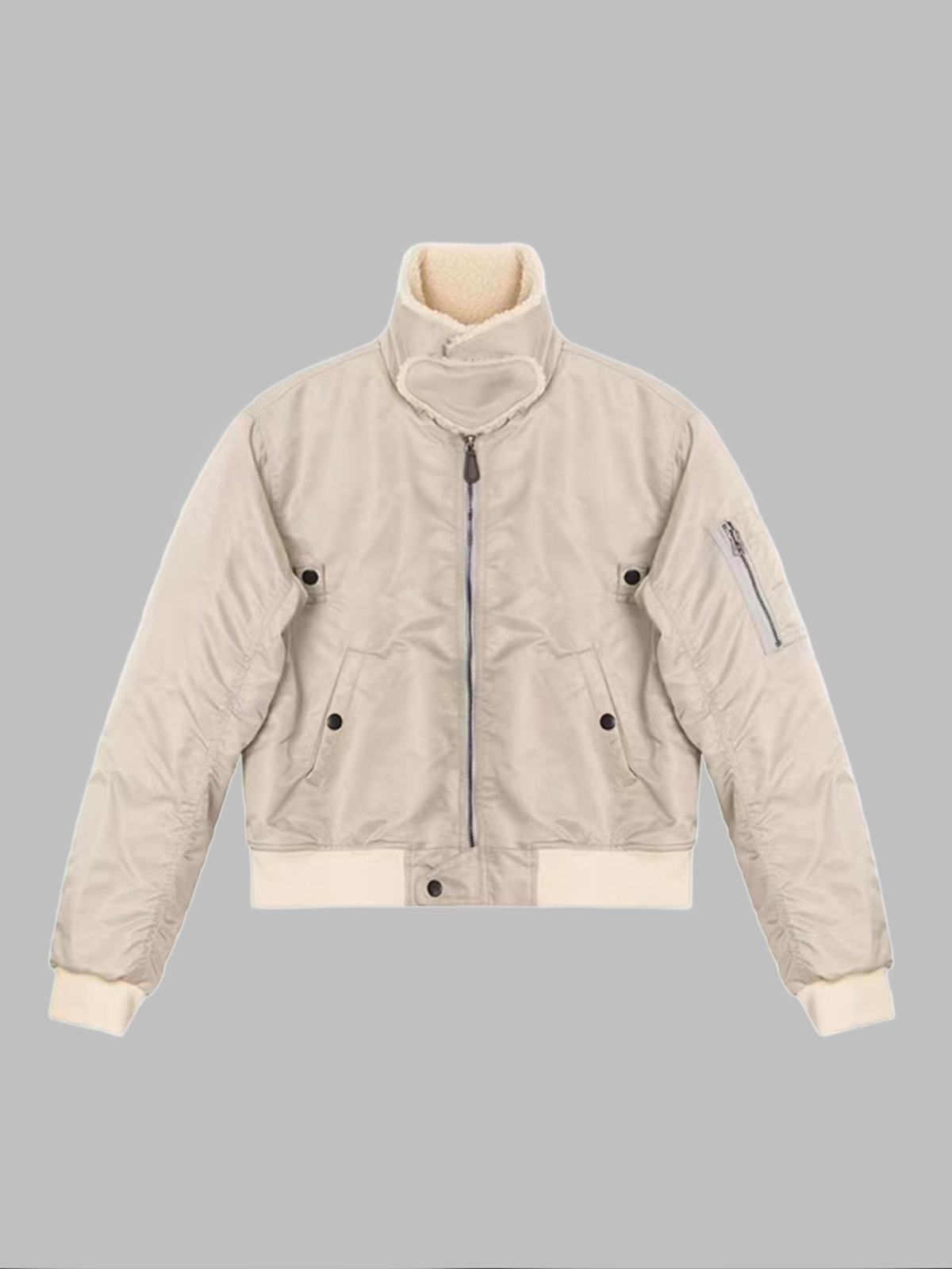 Weekday Outdoor Sherpa Collar Zip-Up Utility Jacket - Cream