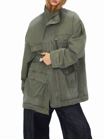 Co-ed Dorm Baggy Utility Parka Jacket - Green