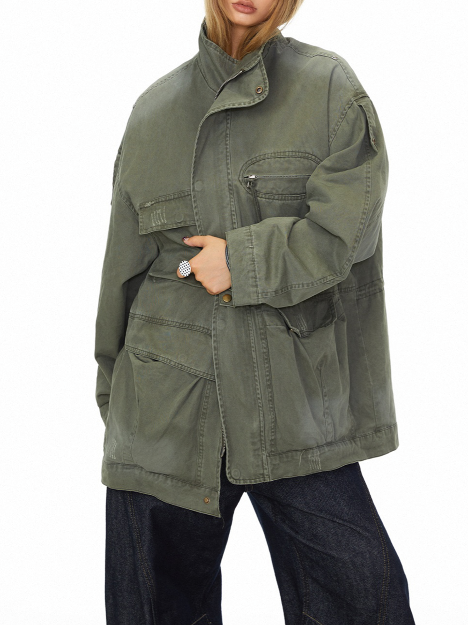 Co-ed Dorm Baggy Utility Parka Jacket - Green