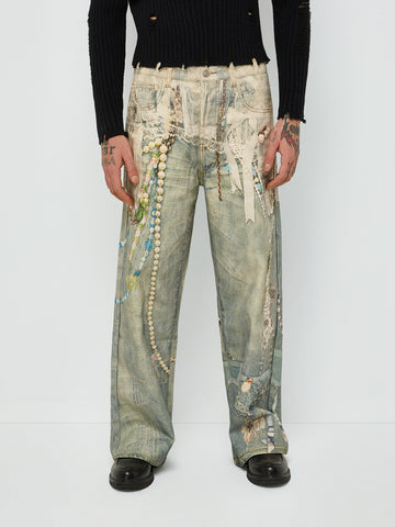 Velvet Riot Print Jeans – Washed Blue