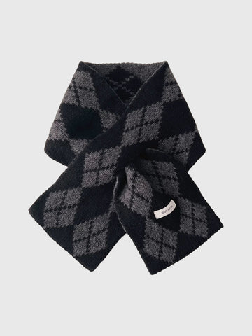 American Club Casual Argyle Pull-Through Knit Scarf - Black