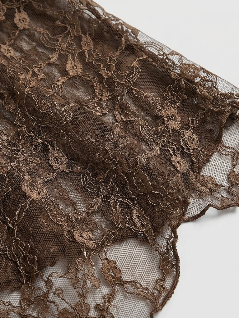 Brick Lane Lace Crochet Ruffled Cami Top - Coffee