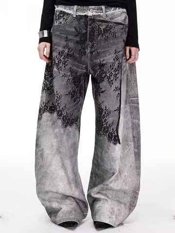 Brick Lane Wide-leg Graphic Print Washed Maxi Pants - Charcoal