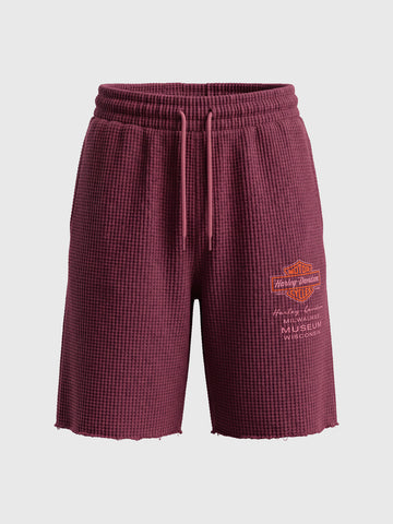 Co-ed Dorm Baggy Textured Drawstring Shorts - Red