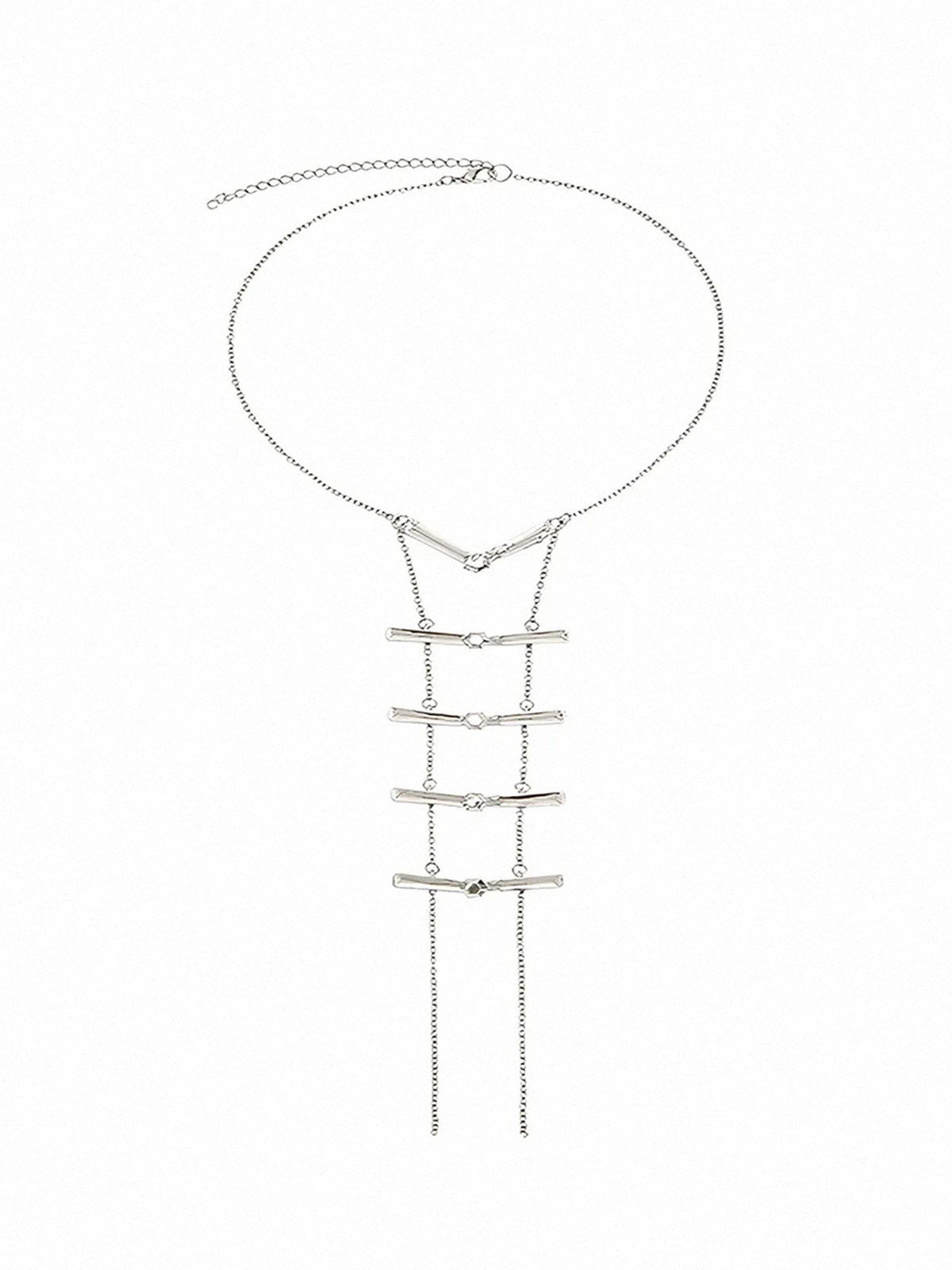 Brick Lane Casual Layered Safety Pin Drop Necklace - Silver