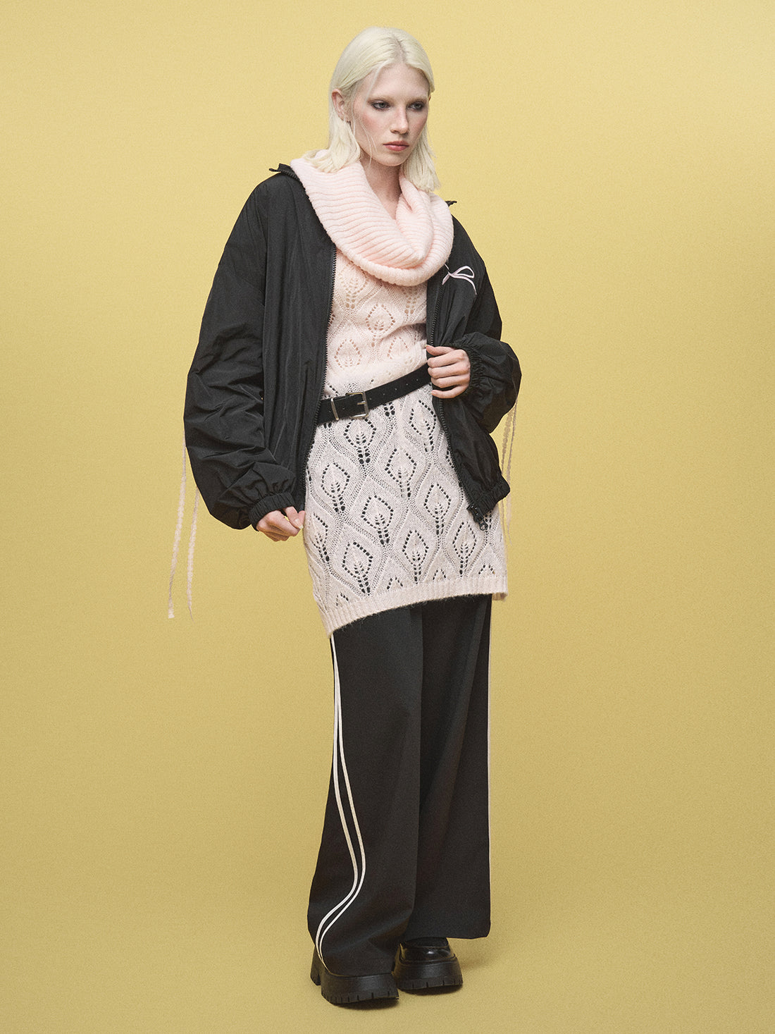 Lace-Fringed Zip Jacket - Noir Bow