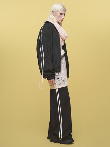 Lace-Fringed Zip Jacket - Noir Bow