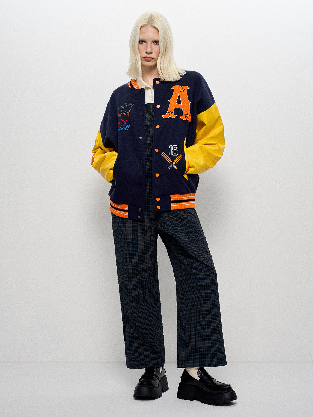 Fuji Dual-Tone Varsity Jacket - Citrus Navy