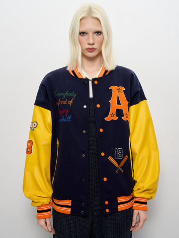 Fuji Dual-Tone Varsity Jacket - Citrus Navy