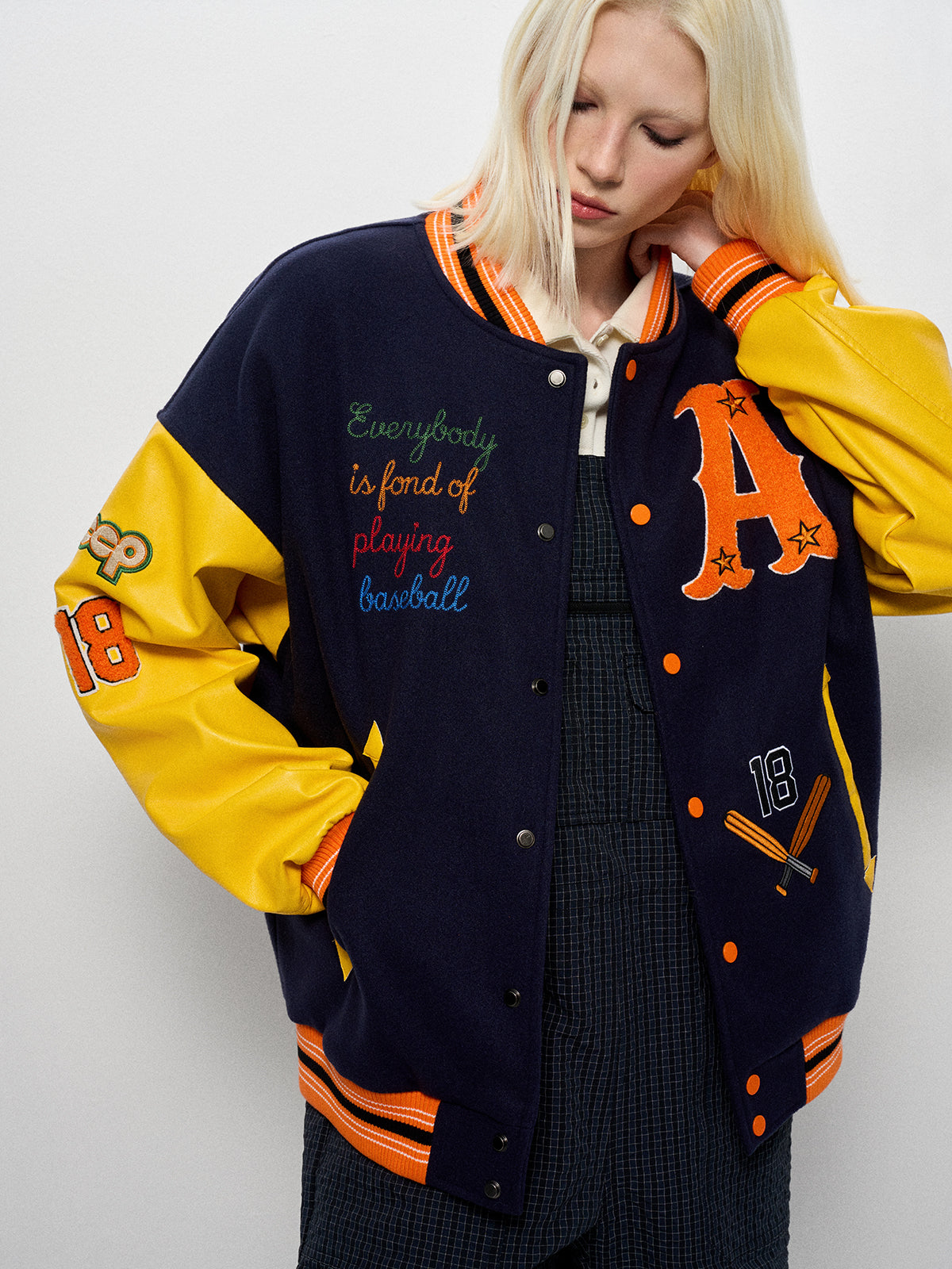 Fuji Dual-Tone Varsity Jacket - Citrus Navy
