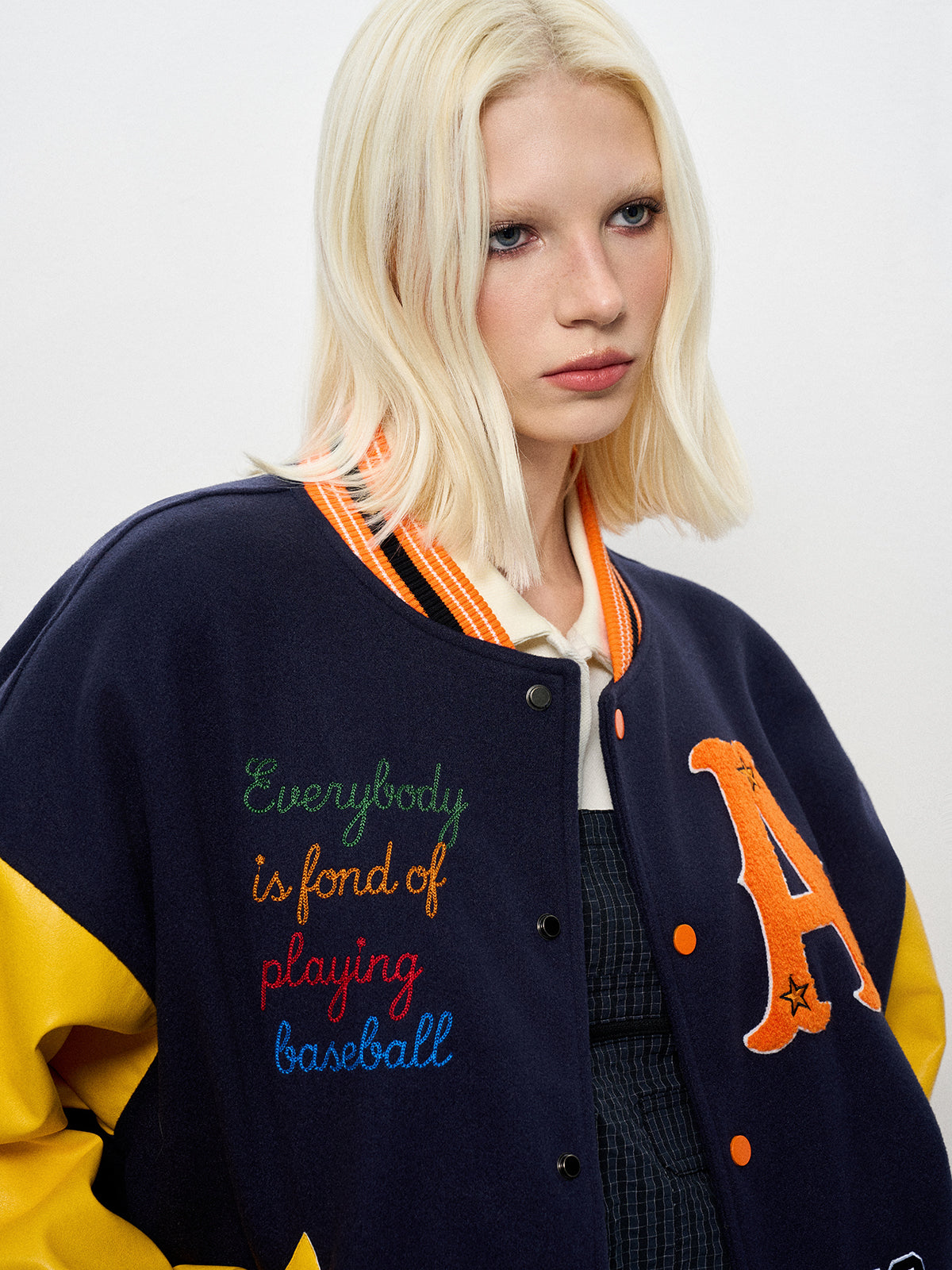 Fuji Dual-Tone Varsity Jacket - Citrus Navy
