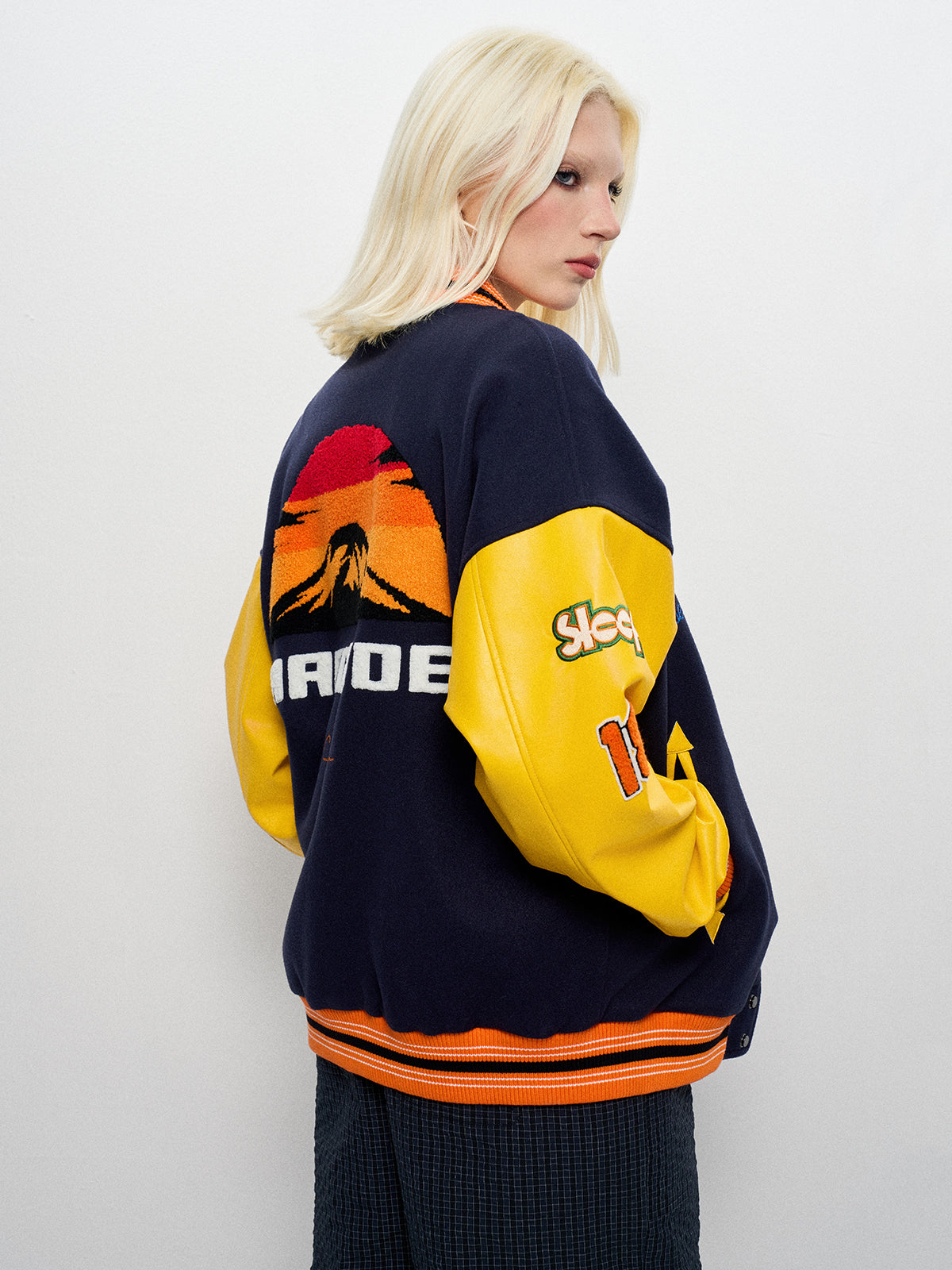Fuji Dual-Tone Varsity Jacket - Citrus Navy