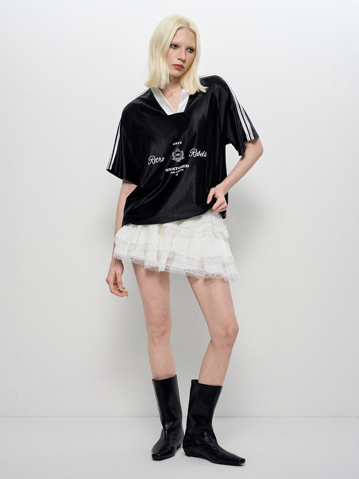 Blokette Satin Court Tee – Midnight Black