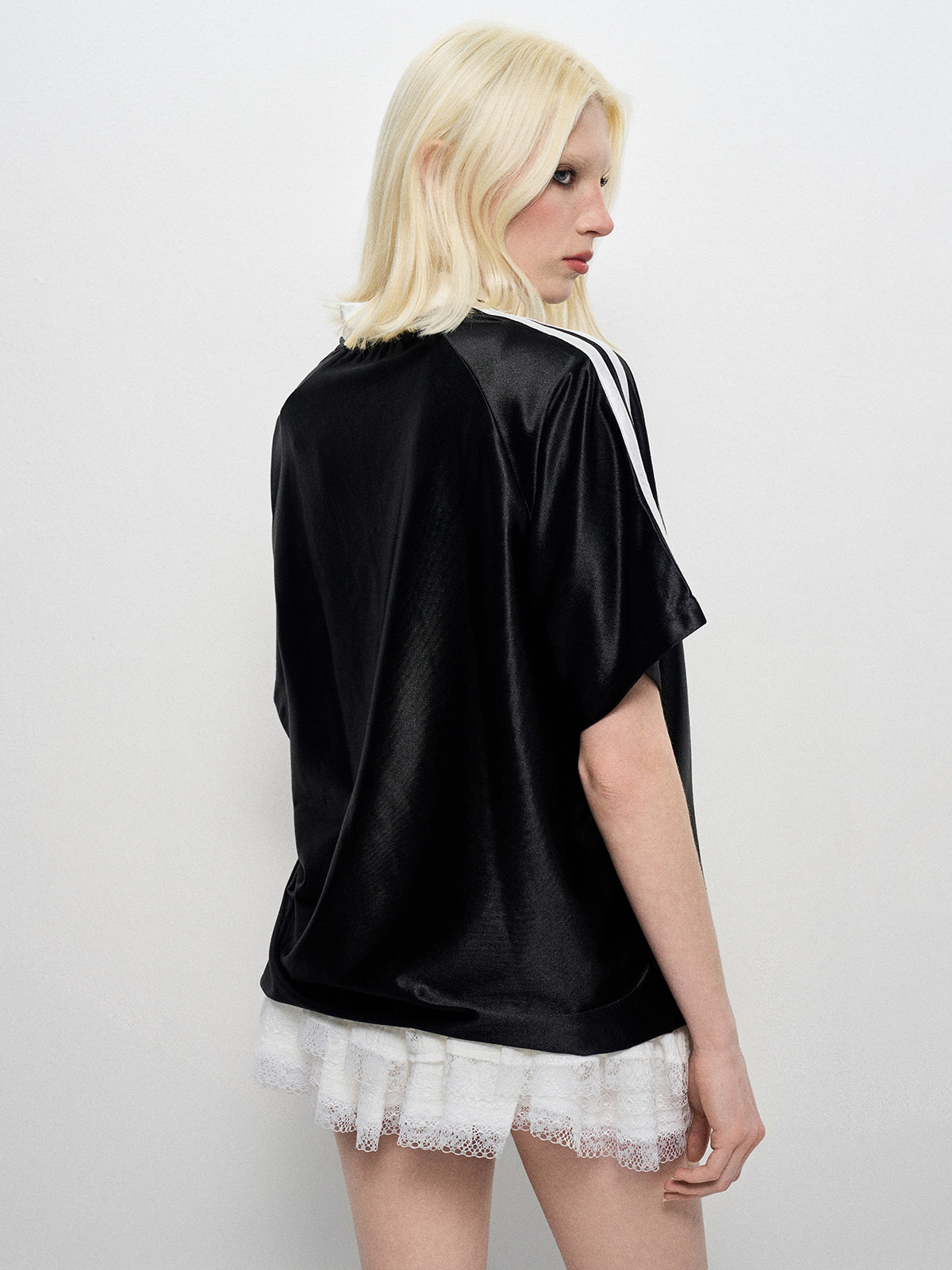 Blokette Satin Court Tee – Midnight Black