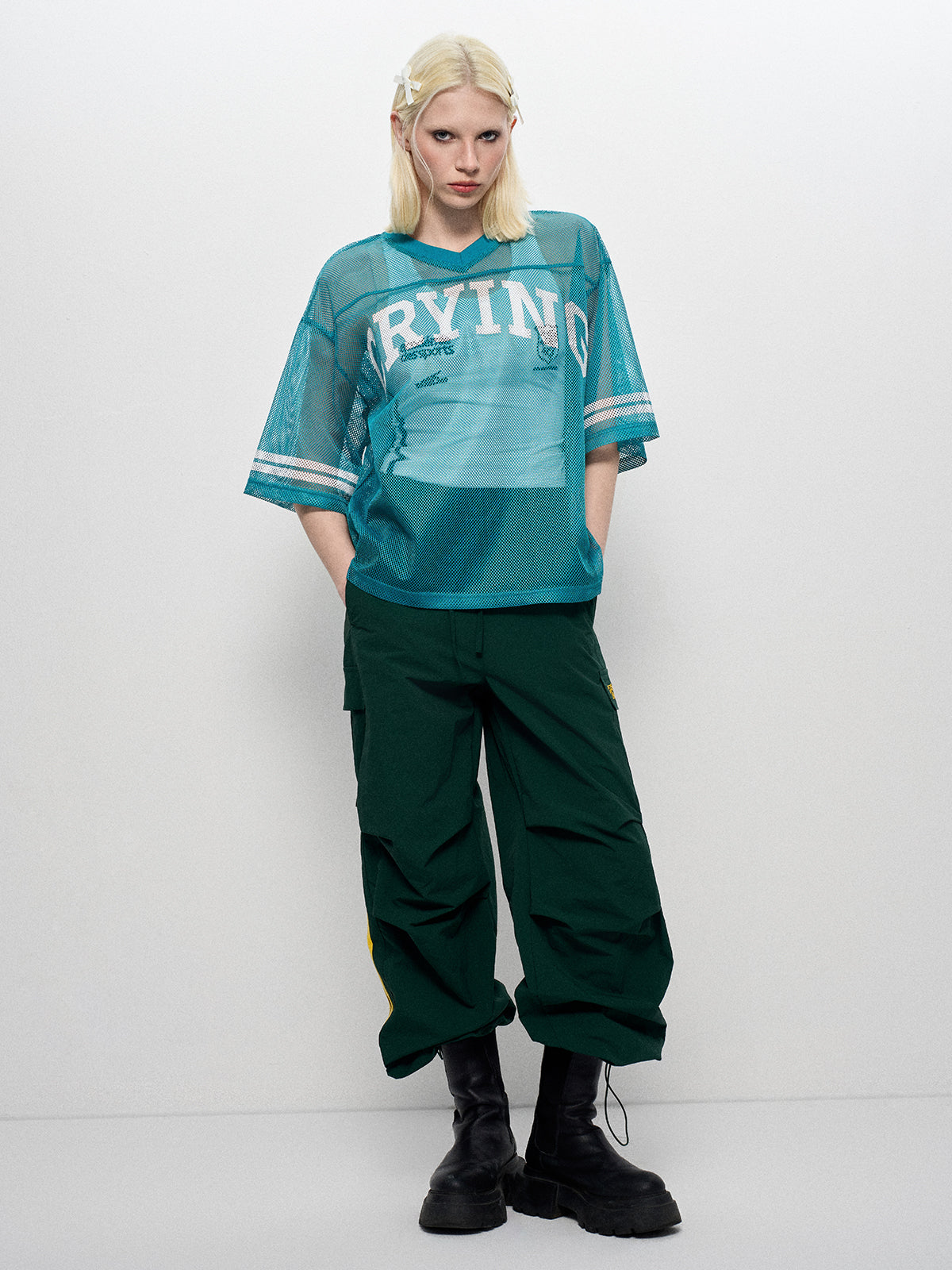 Sheer Varsity Mesh Tee - Acid Green