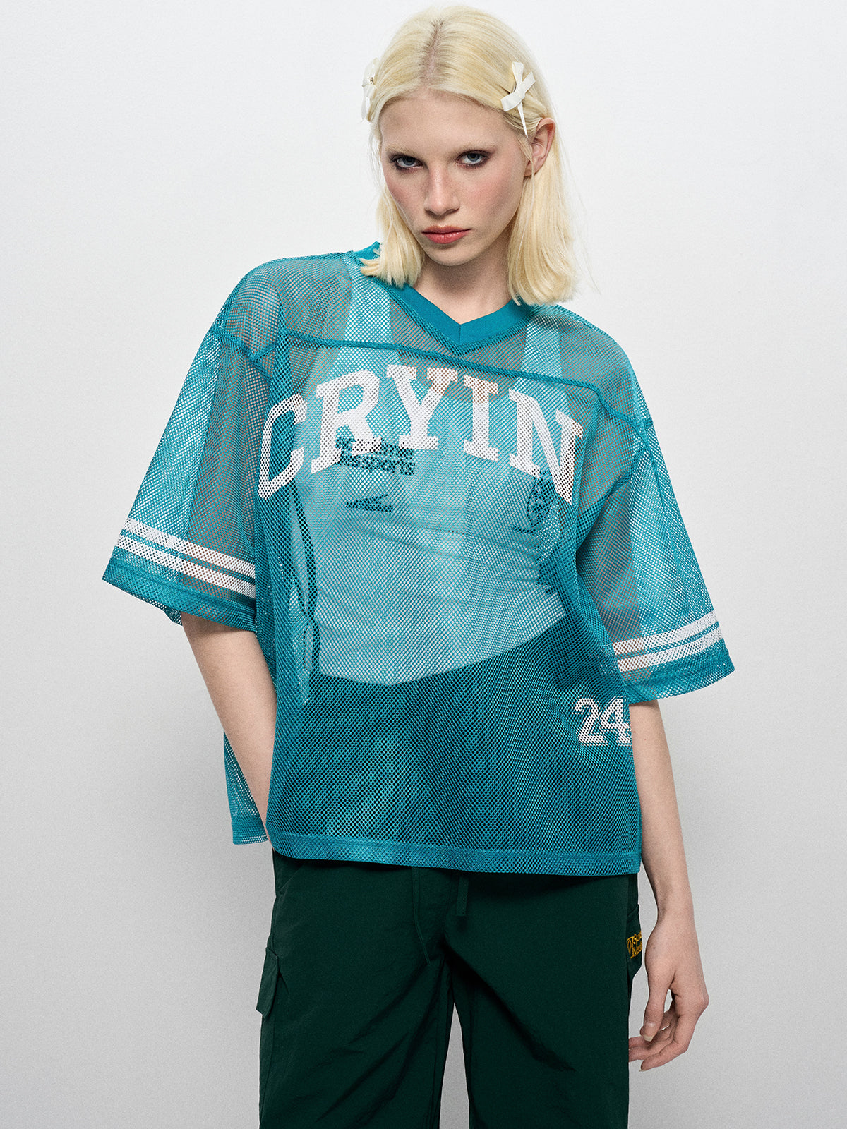 Sheer Varsity Mesh Tee - Acid Green