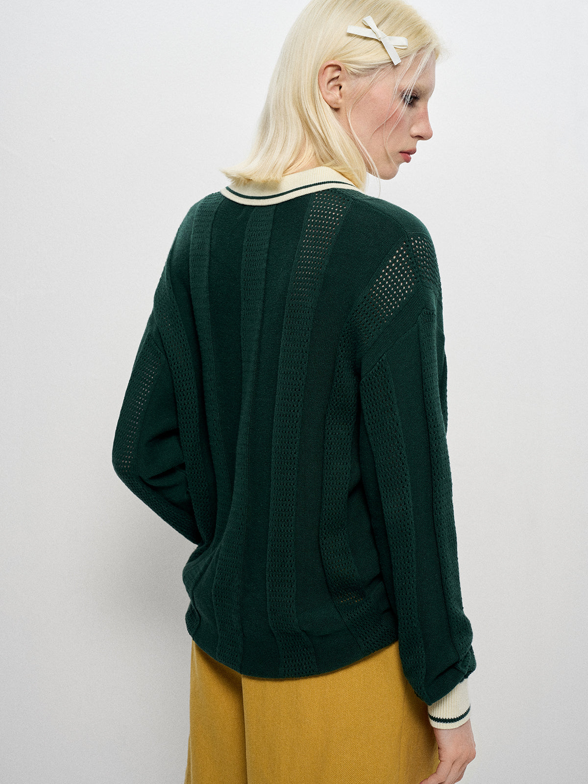 Varsity Jersey Polo Sweater - Green