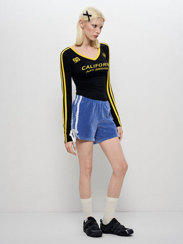 Velvet Ribbon Shorts - Sapphire Pile