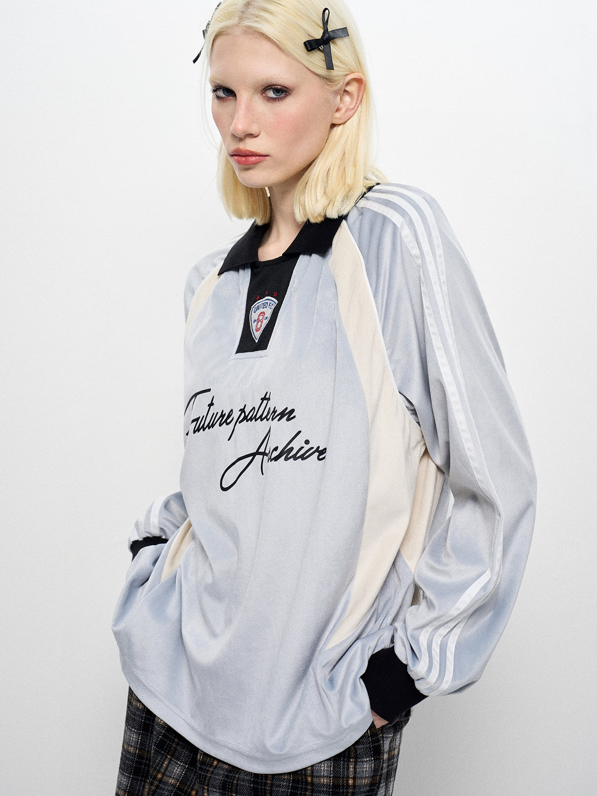 Slouchy Jersey Polo Sweatshirt - Pale Blue