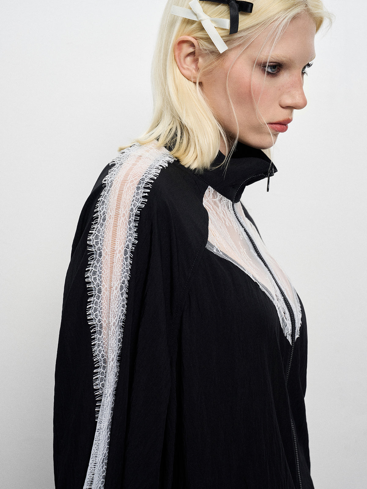 Lace-Block Zip Jacket - Noir Contrast