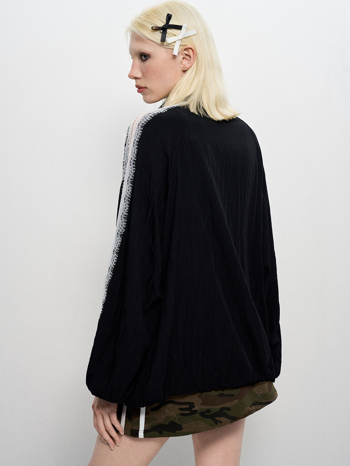 Lace-Block Zip Jacket - Noir Contrast