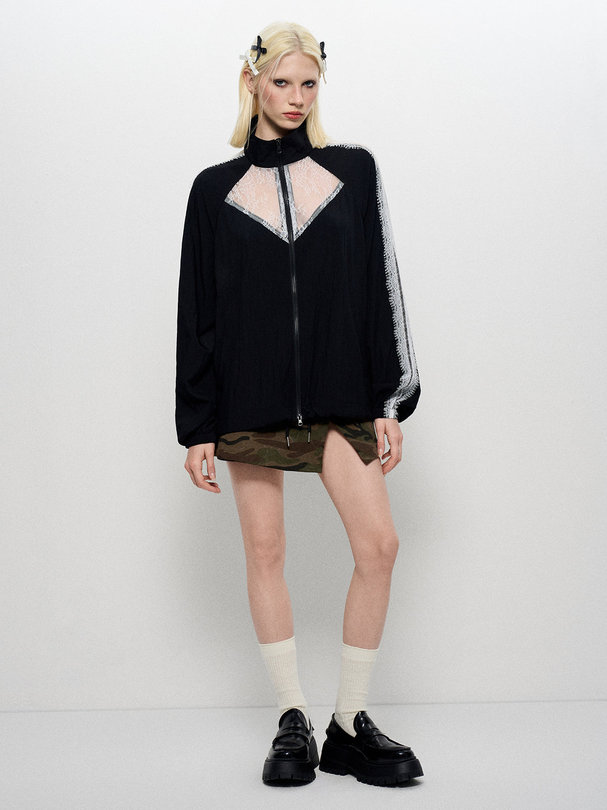 Lace-Block Zip Jacket - Noir Contrast