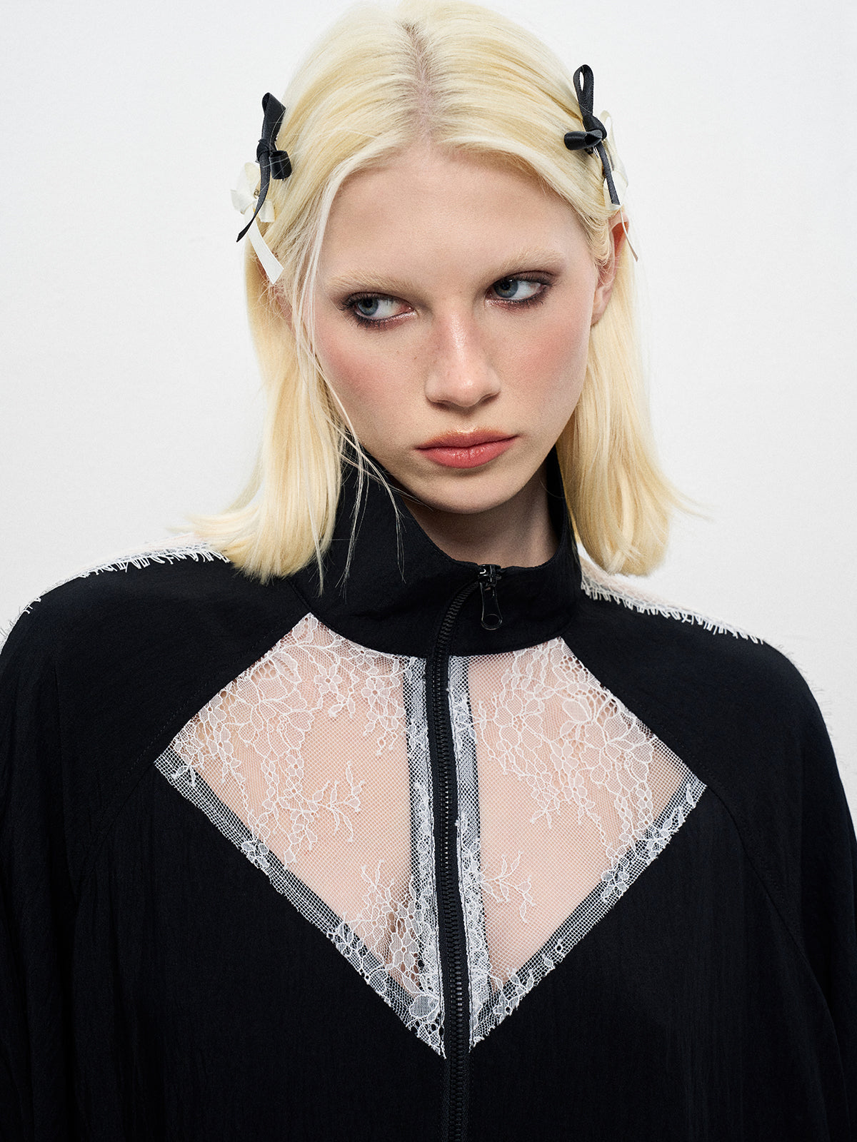 Lace-Block Zip Jacket - Noir Contrast