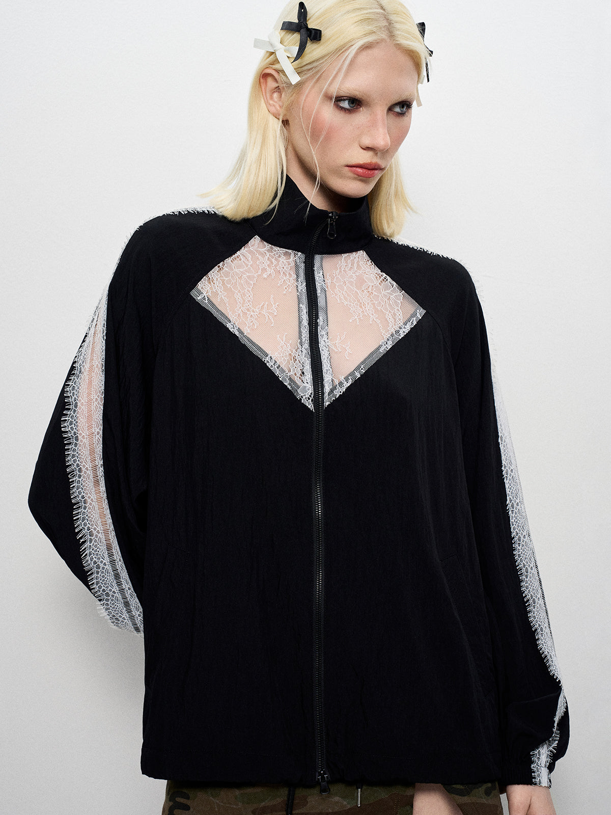 Lace-Block Zip Jacket - Noir Contrast