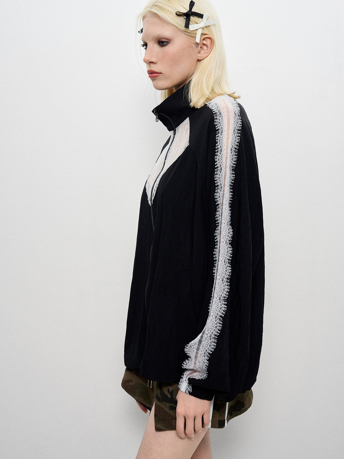 Lace-Block Zip Jacket - Noir Contrast