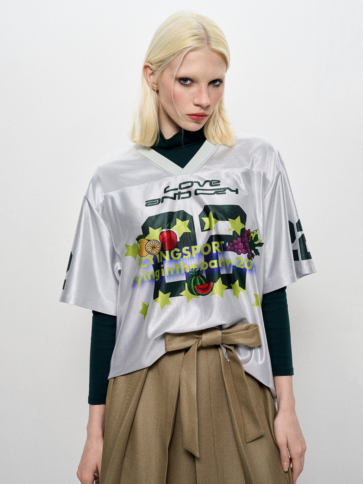 Fruit Jam Jersey Tee - Silver & Olive