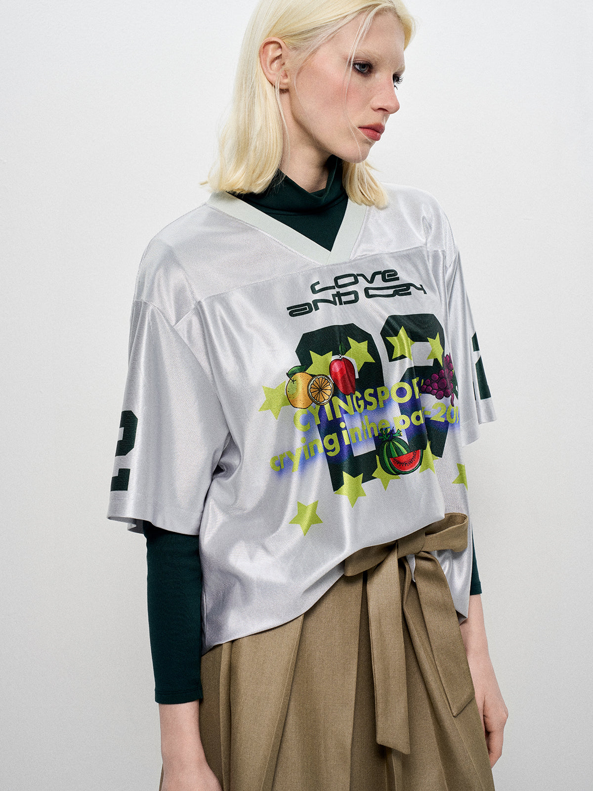 Fruit Jam Jersey Tee - Silver & Olive