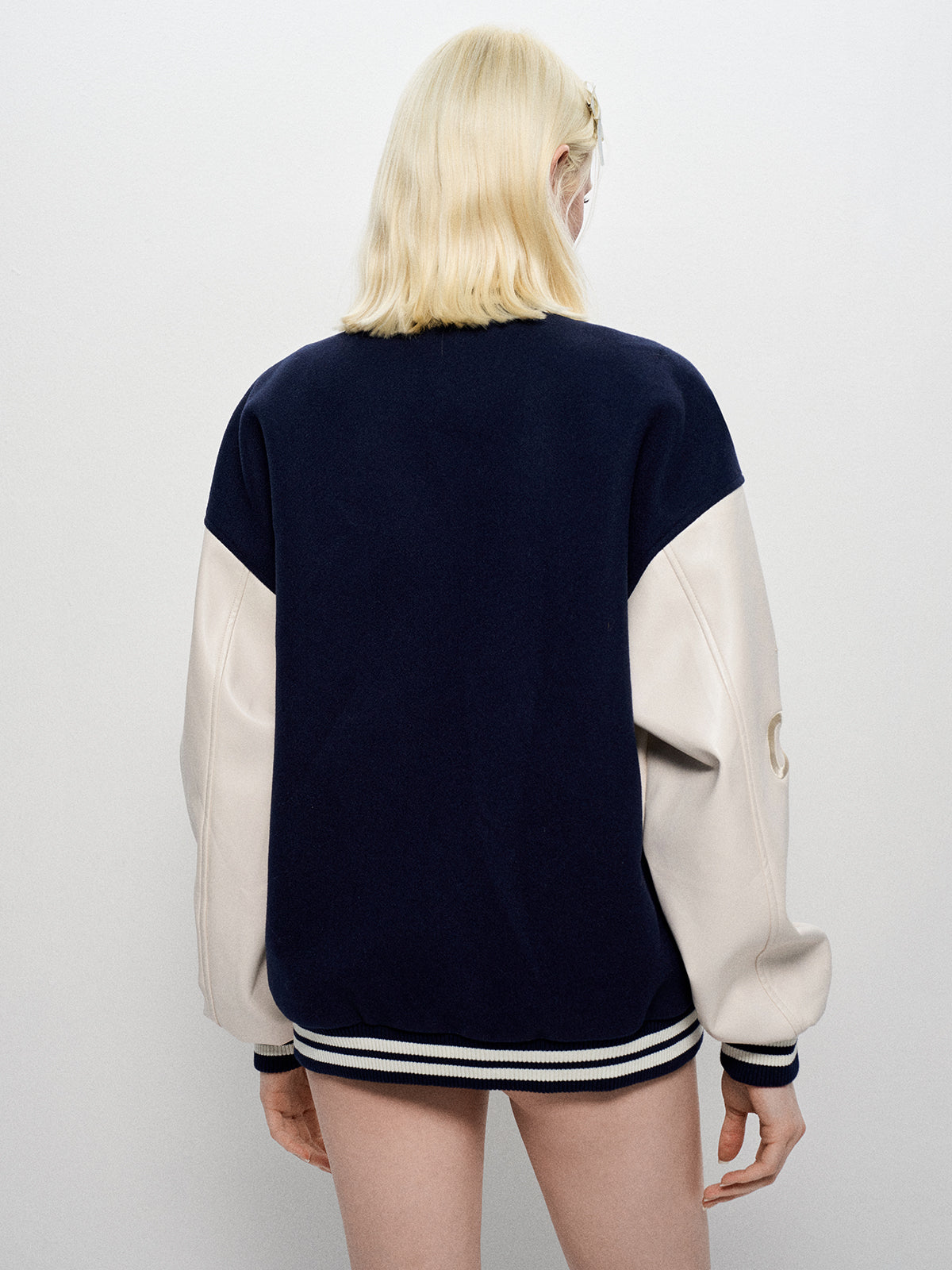 Iconic Contrast Varsity Jacket - Navy White