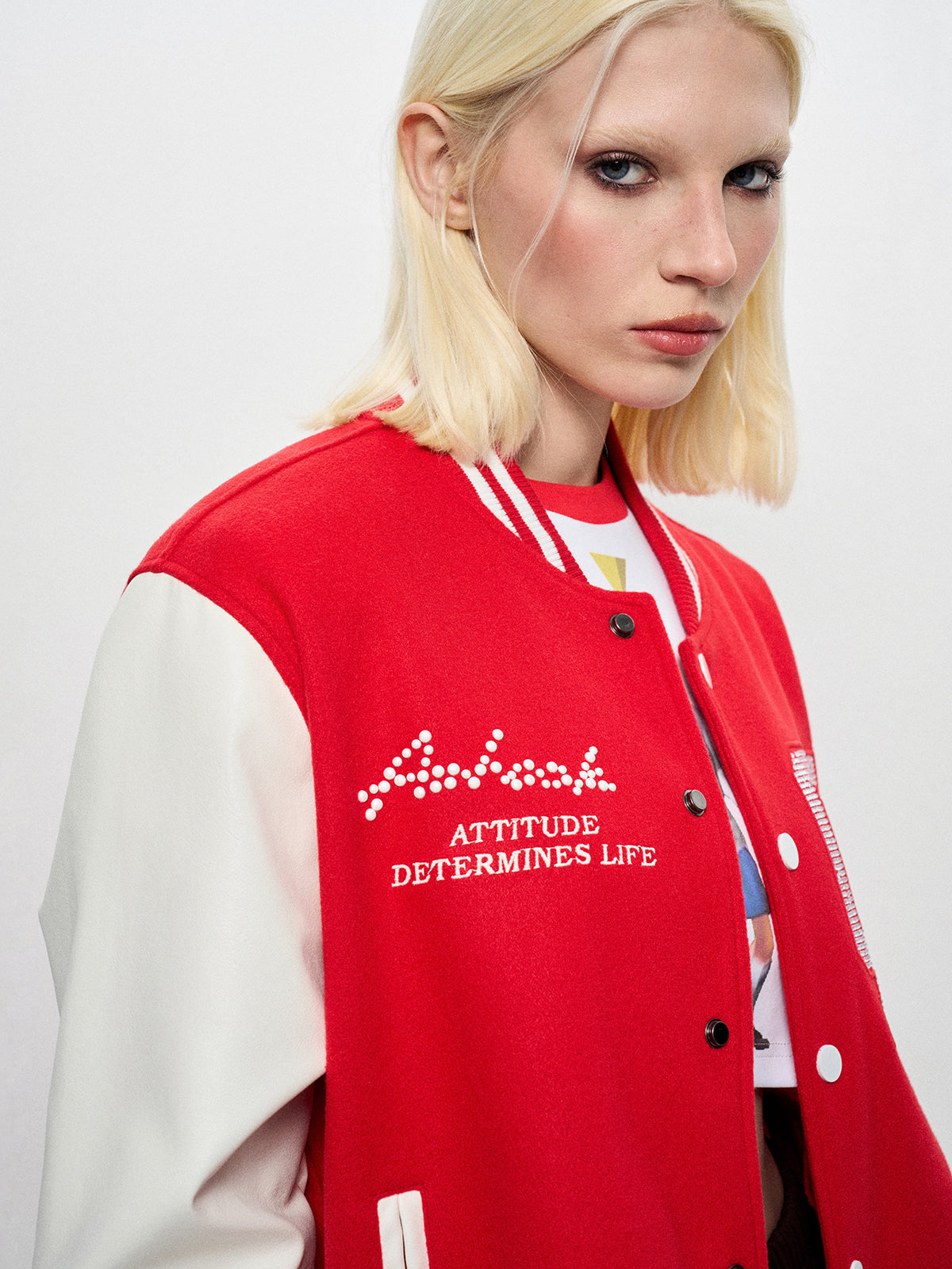 Thrifted Sunwashed Varsity Jacket - Cherry Soda