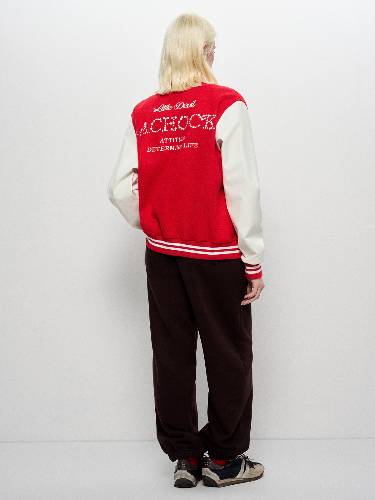 Thrifted Sunwashed Varsity Jacket - Cherry Soda