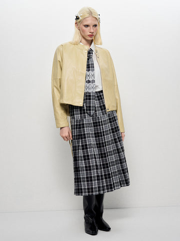 Pucker Ruchéd Leather Jacket - Dune khaki