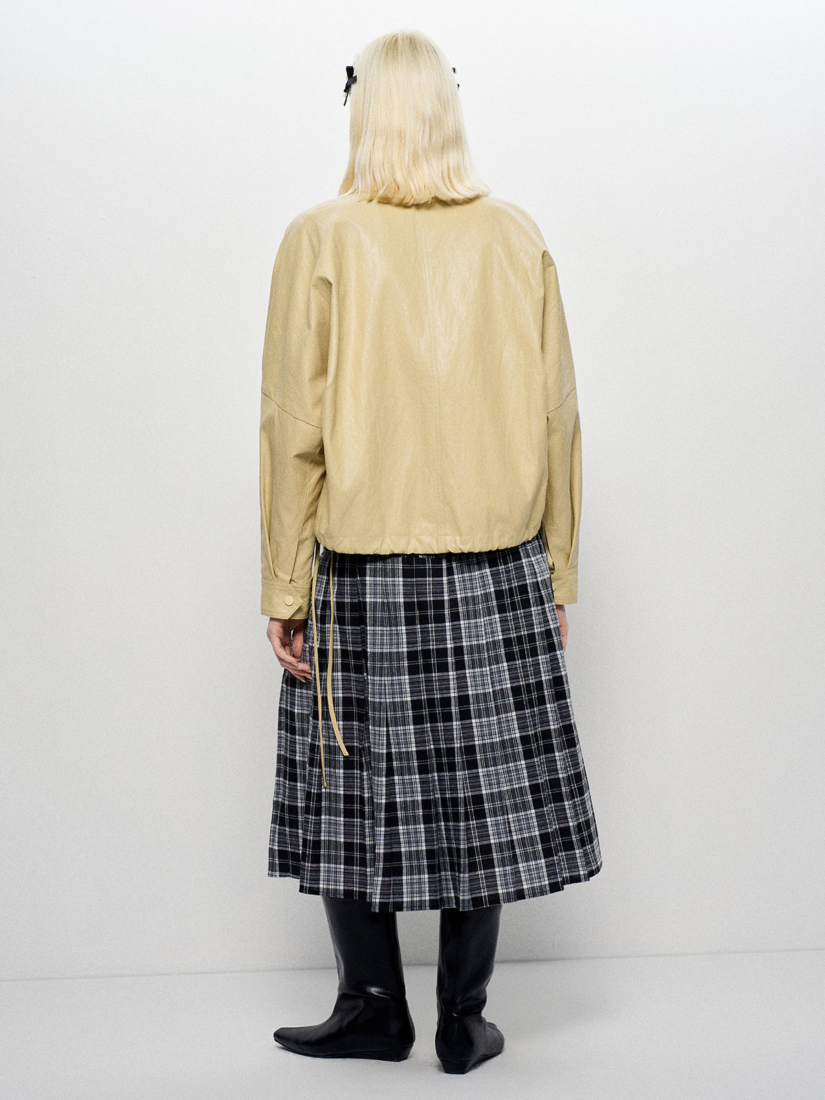 Pucker Ruchéd Leather Jacket - Dune khaki