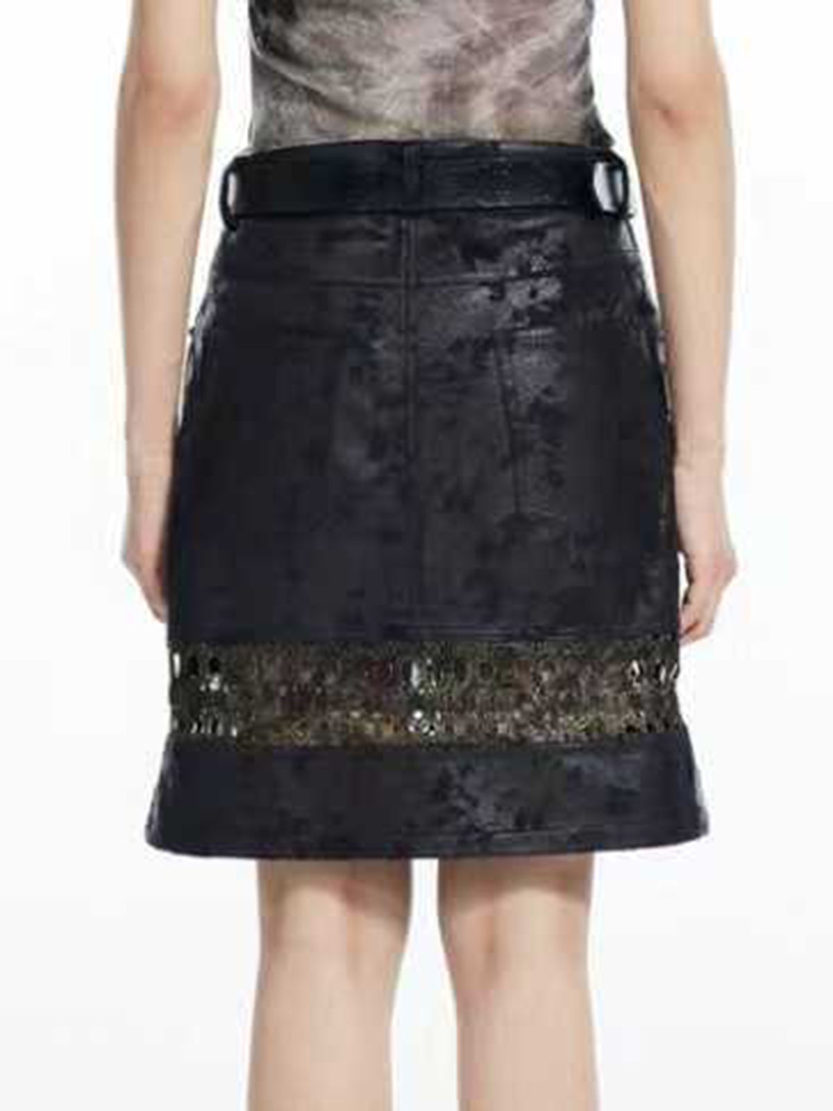 Cutline Theory Leather Skirt - Ink Black