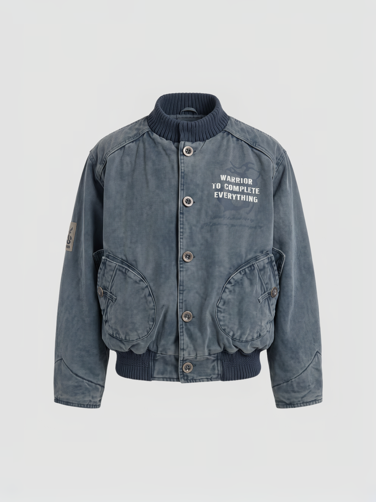 Co-ed Dorm Loose Washed Graphic Cropped Denim Jacket - Blue
